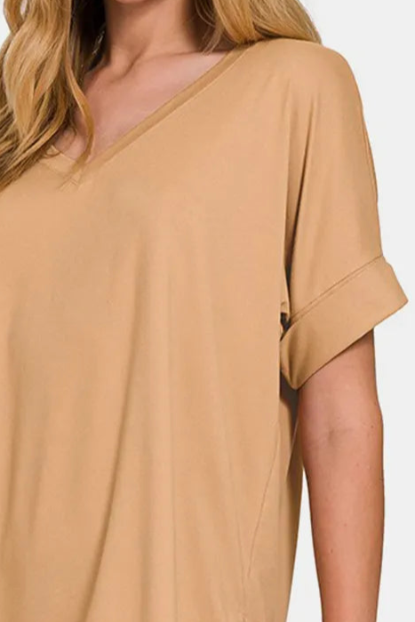 Brushed DTY Microfiber V-Neck Top & Biker Shorts / DK BRUSH