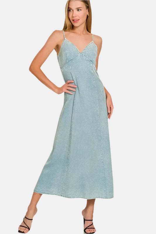 Tencel Mineral Washed Maxi Dress / BLUE GREY