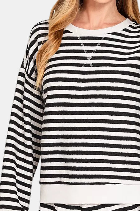Striped Pullover & Shorts Set / BLACK