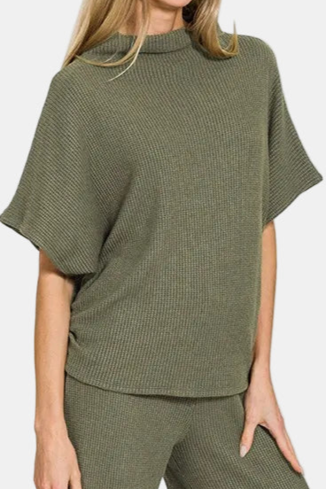 Sweater Mock Neck Top & Long Pants Set / DK OLIVE
