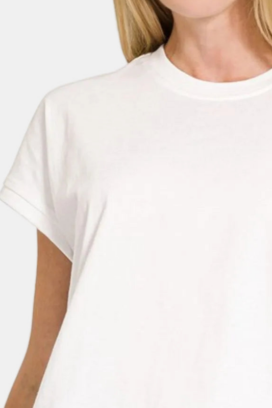 Premium Cotton Relaxed Crop Tee / WHITE