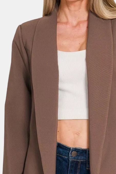 Woven Long Sleeve Blazer With Lining / BROWN