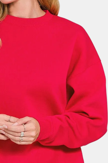 Fleece Crewneck Pullover Sweatshirt / RUBY