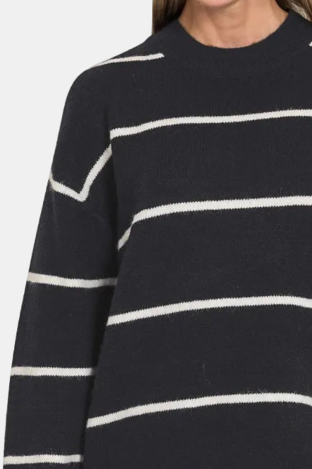 Round Neck Stripe Sweater / BLACK/IVORY