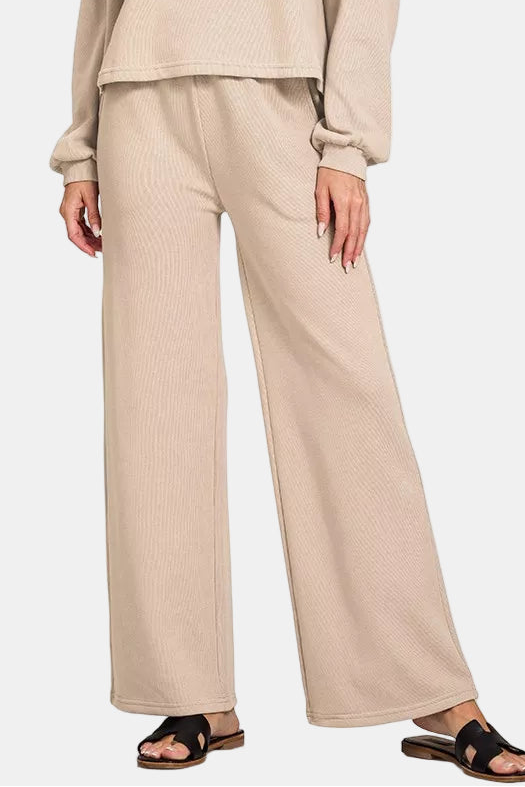 French Rib Pullover & Pants Set / BEIGE