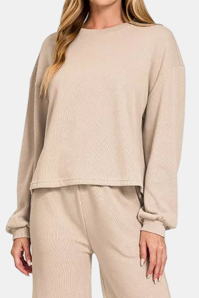 French Rib Pullover & Pants Set / BEIGE