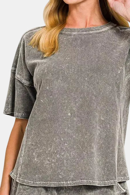 Halo Snow Washed Short Sleeve Tee & Shorts Set / ASH BLACK