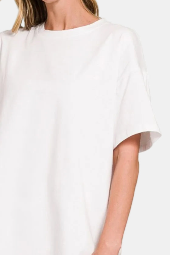 Cotton Round Neck Top & Biker Shorts Set / WHITE
