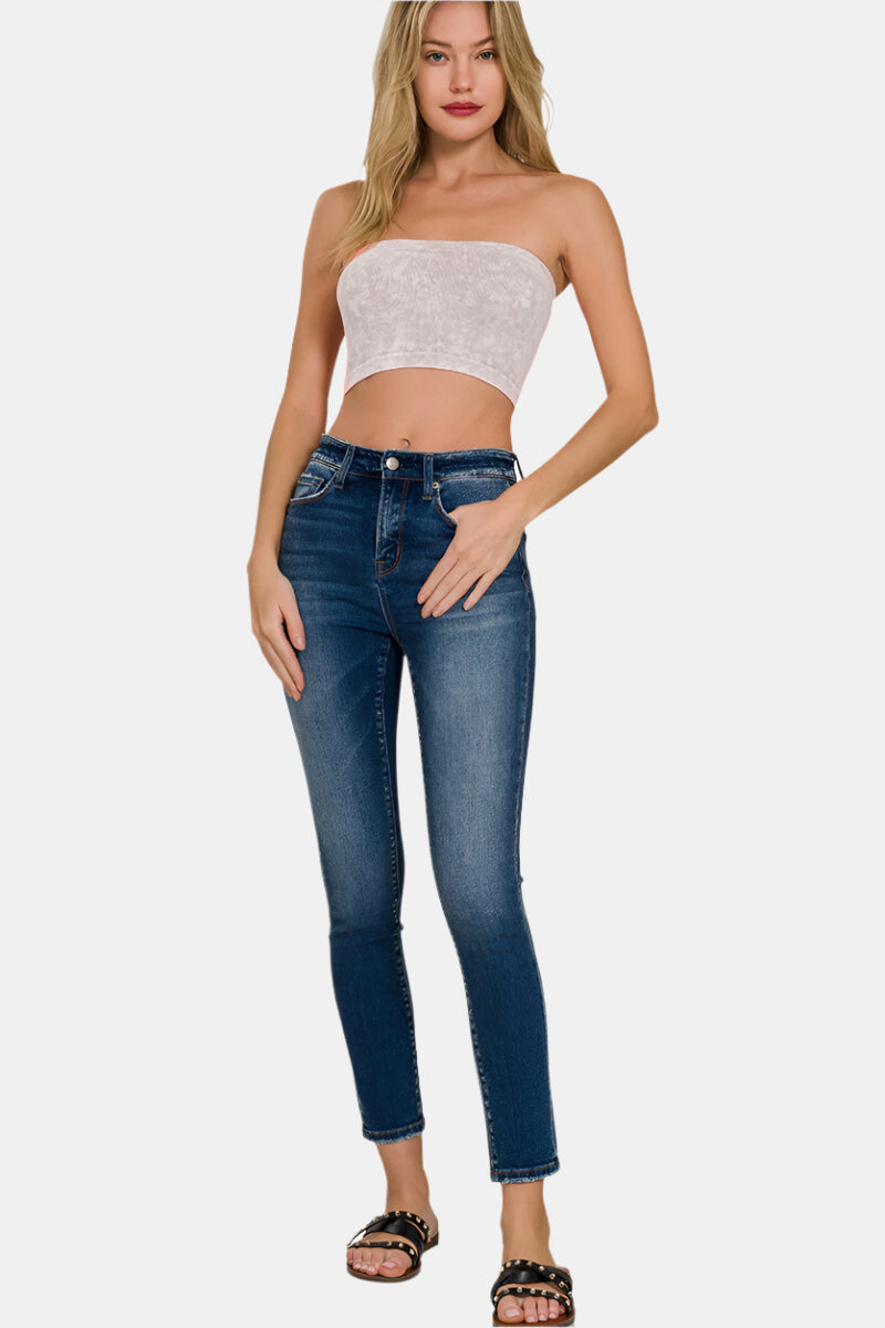 Washed Ribbed Seamless Tube Top / SLEET