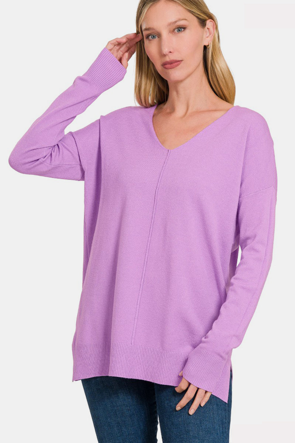 Viscose Front Seam Sweater / B LAVENDER