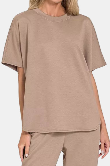 Scuba Curved Hem Top & Pants Set / COCOA