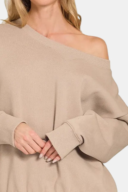 Fleece Boat Neck Sweatshirt & Shorts Set / ASH MOCHA