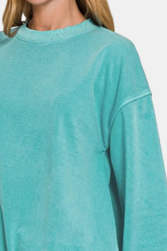 Soft Fleece Pigment Dye Round-Neck Sweatshirt / LT TEAL