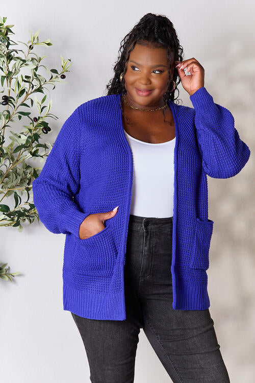 Low Gauge Waffle Open Cardigan Sweater / BRIGHT BLUE