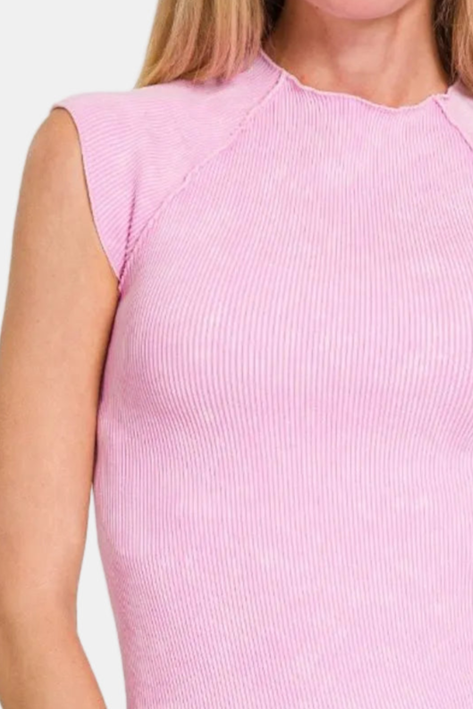 Stone Washed Ribbed Seamless Top / MAUVE