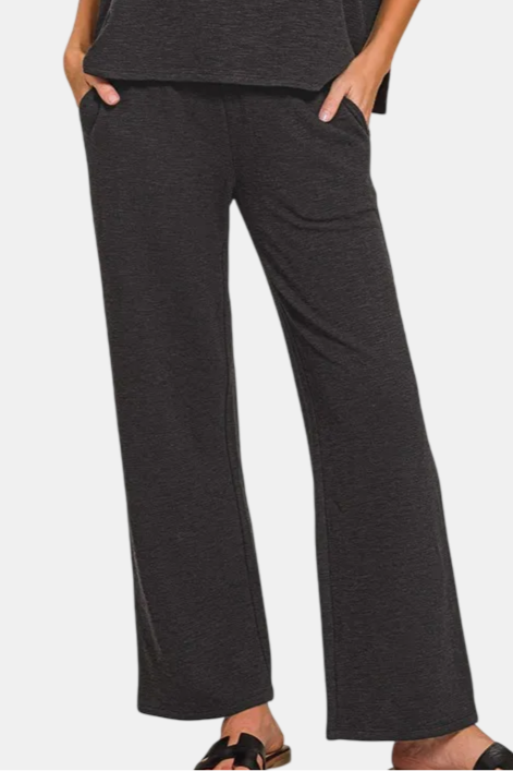 Slub Short Sleeve Top & Pants Set / BLACK