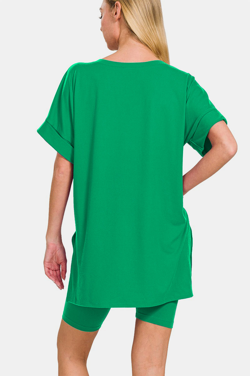Brushed DTY Microfiber V-Neck Top & Biker Shorts Set