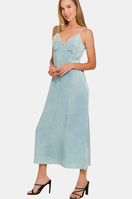 Tencel Mineral Washed Maxi Dress / BLUE GREY