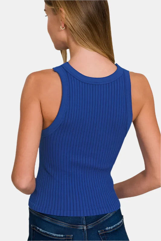 Seamless Ribbed Crop Tank Top / BLACK