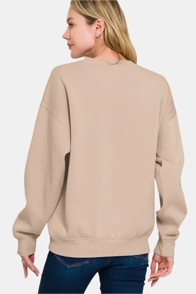 Fleece Crewneck Pullover Sweatshirt / BONE