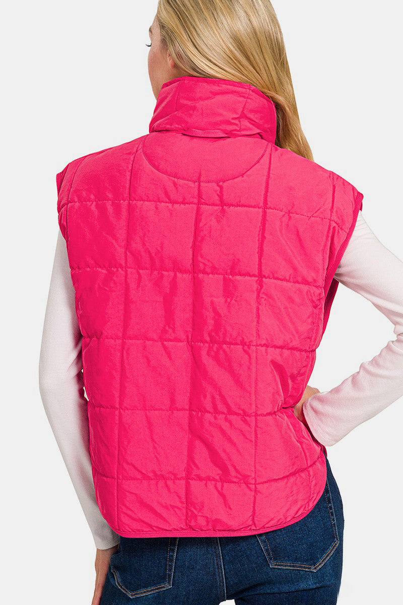 High Neck Puffer Vest / DK GREEN
