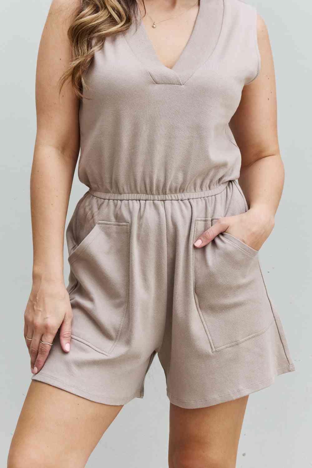 Cotton Sleeveless Romper With Pockets