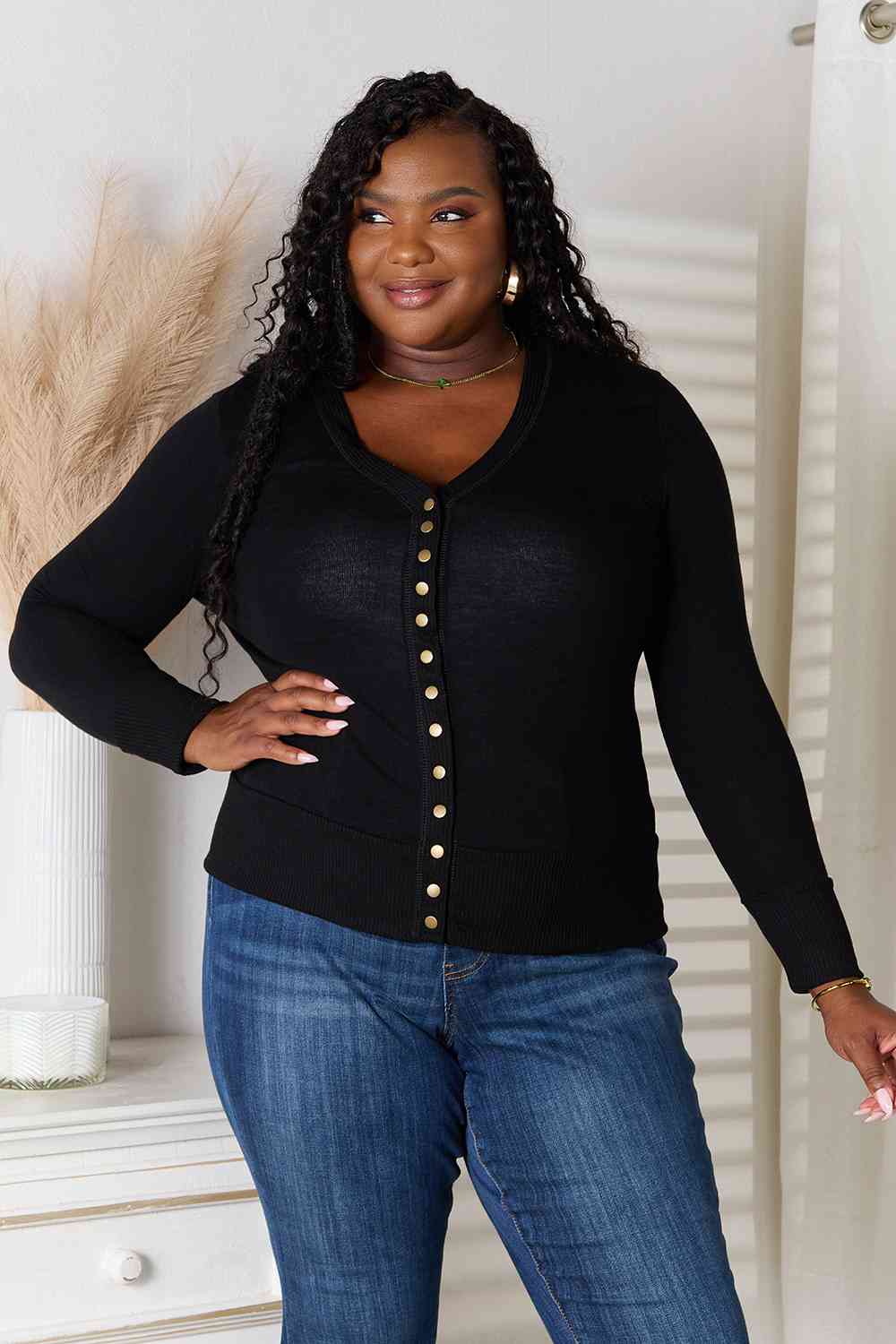 Black snap button cardigan best sale