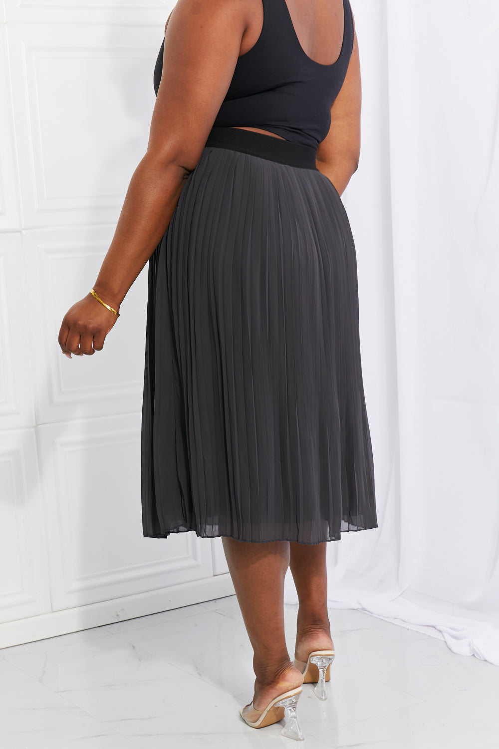 Woven Chiffon High Waist Pleated Midi Skirt