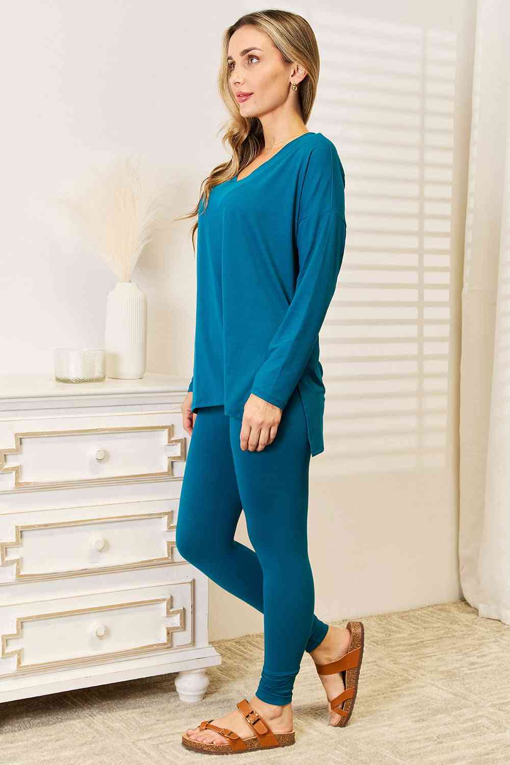 Brushed DTY Microfiber Loungewear Set (V-Neck Long Sleeve)