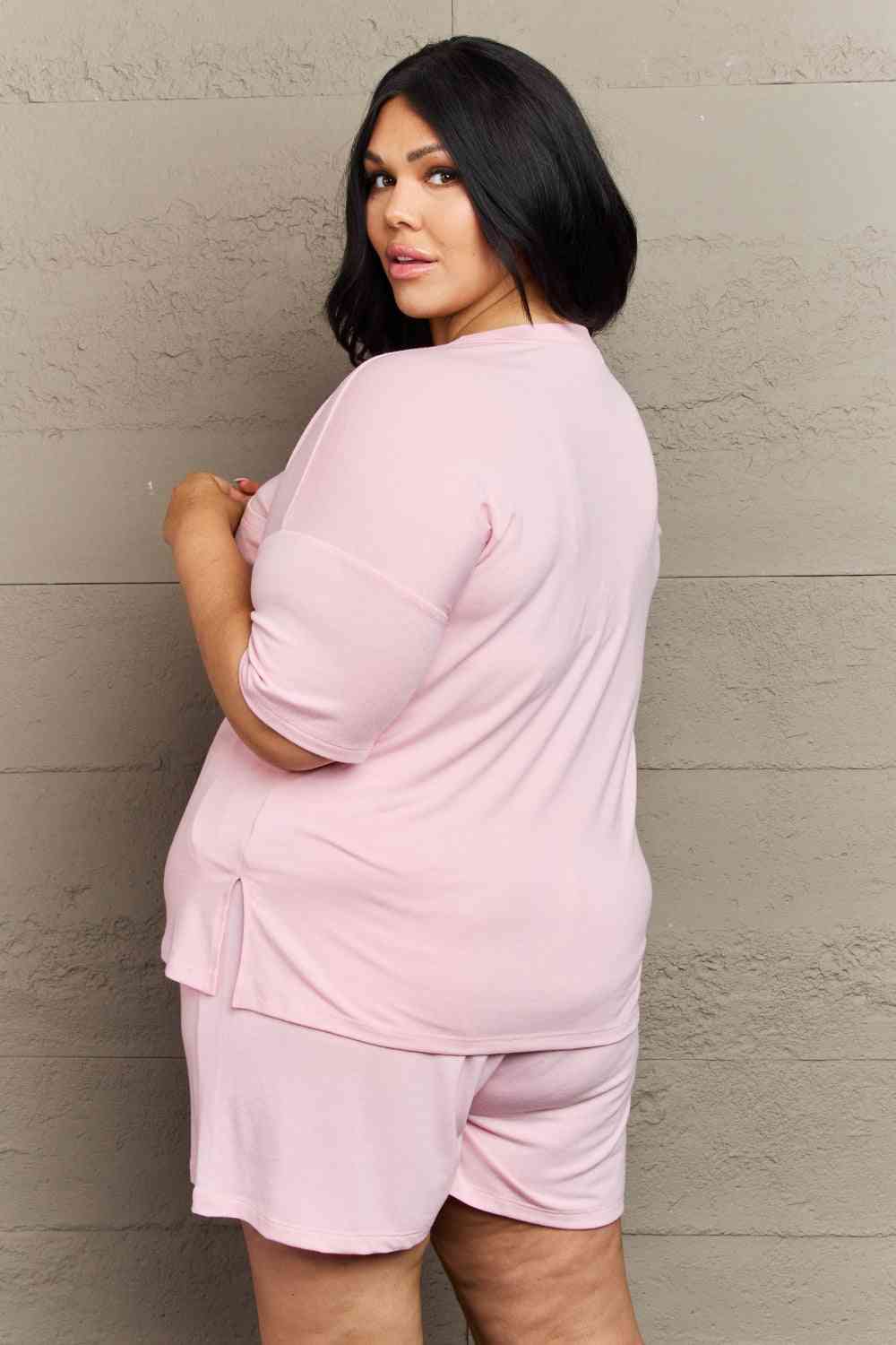 Plus Drop Shoulder Top & Drawstring Waist Shorts Set