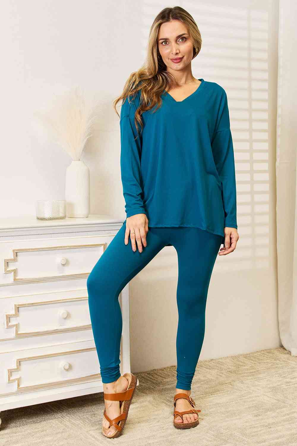 Brushed DTY Microfiber Loungewear Set (V-Neck Long Sleeve)
