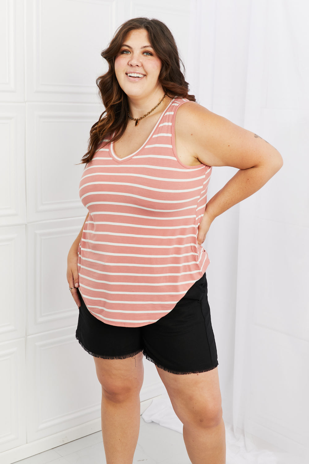 Stripe Sleeveless V-Neck Top