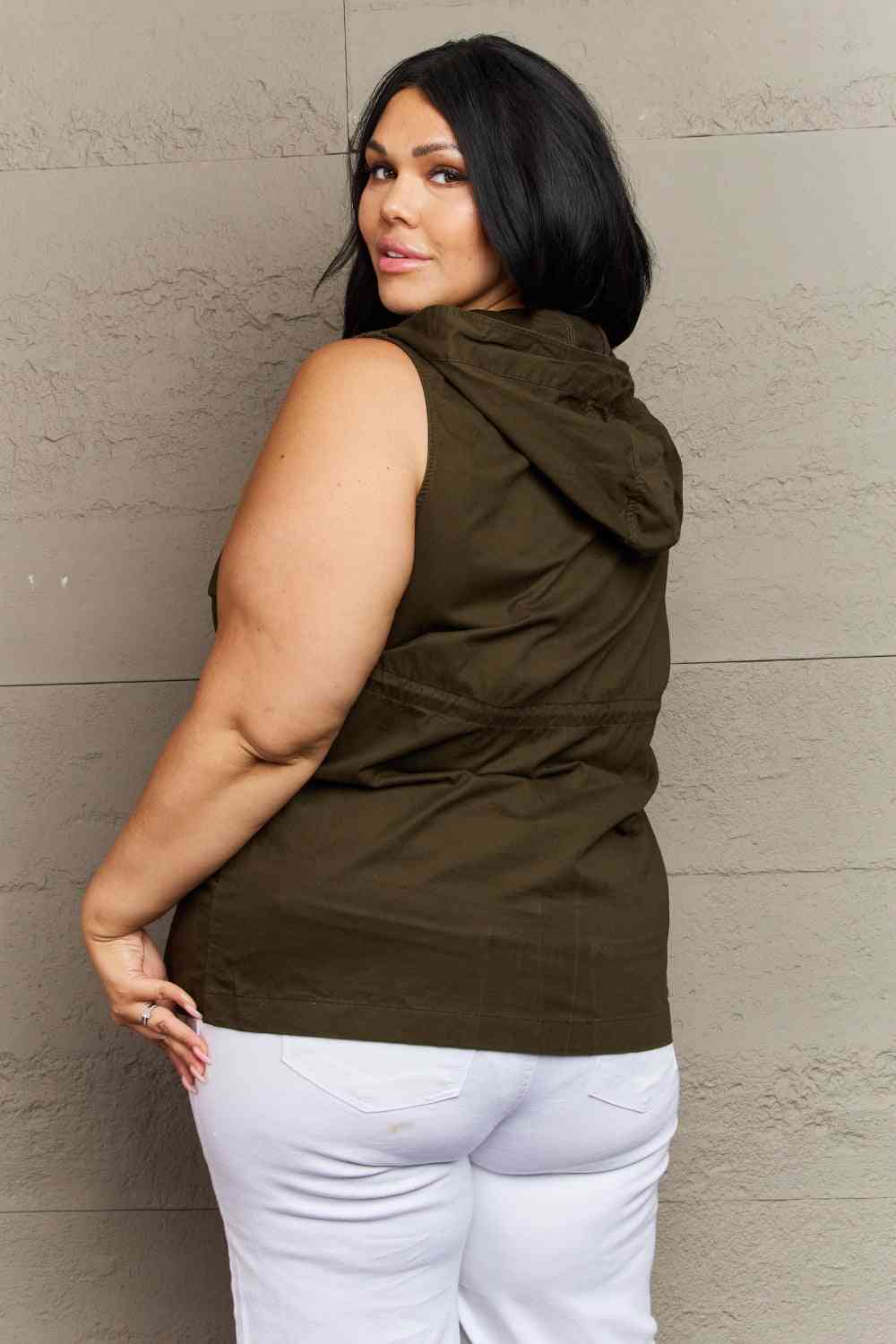 Drawstring Waist Military Hoodie Vest