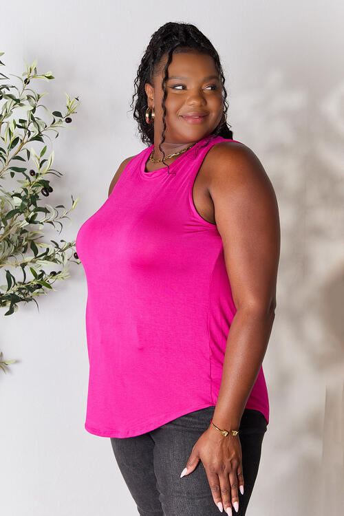 Luxe Rayon Sleeveless Round Neck Hi-Low Hem Top