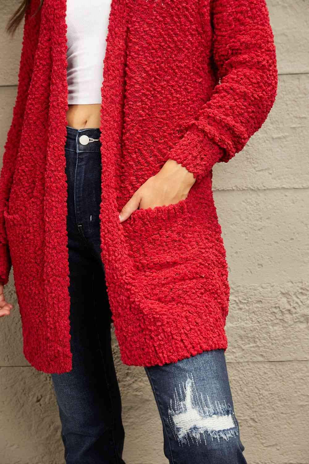 Long Sleeve Popcorn Sweater Cardigan With Pockets