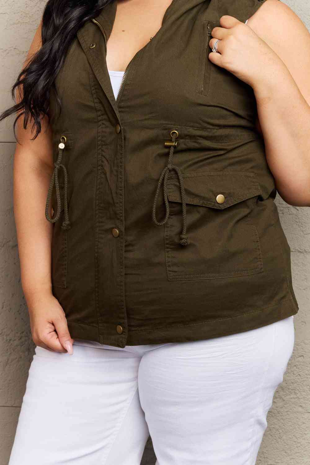 Drawstring Waist Military Hoodie Vest