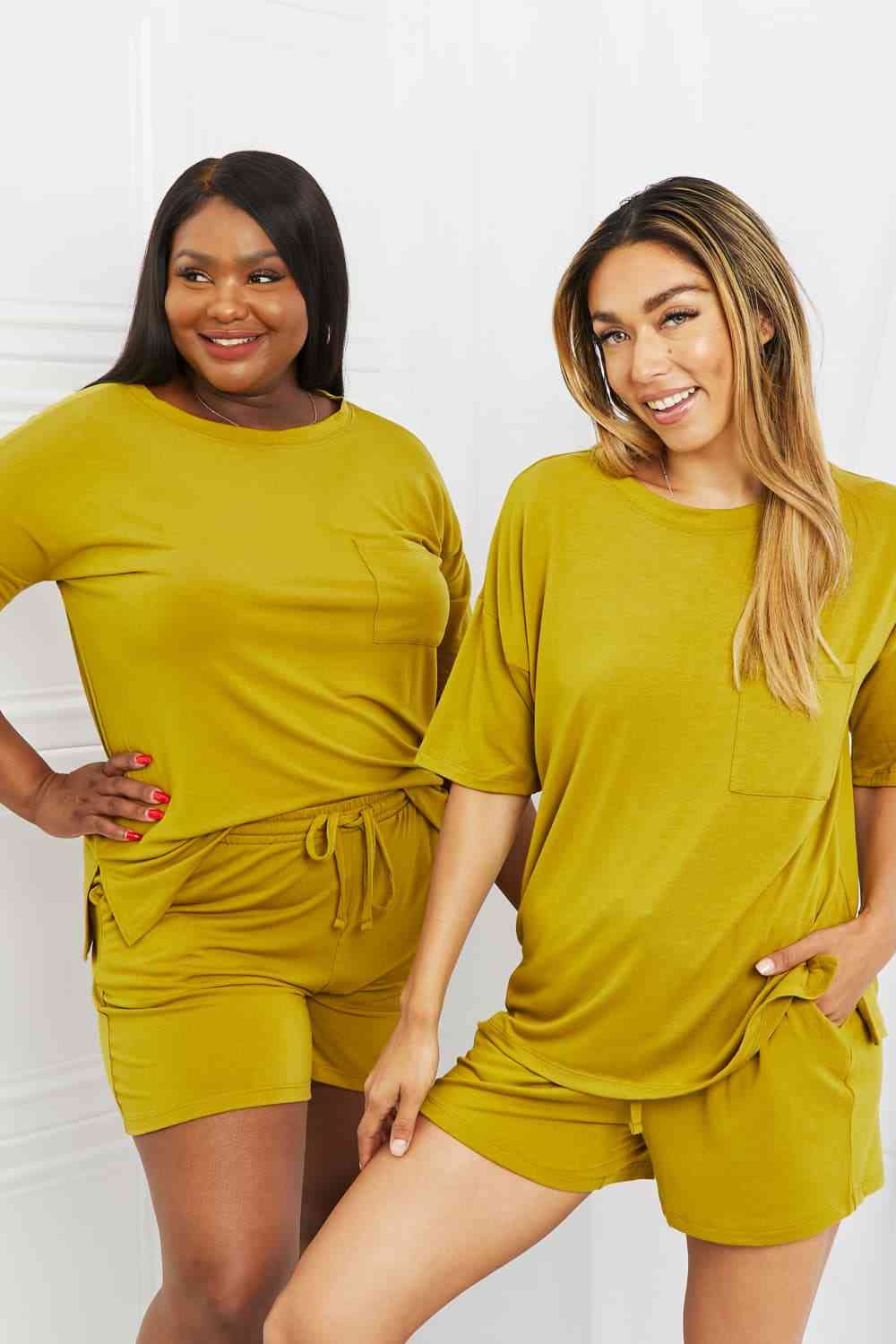 Drop Shoulder Top & Drawstring Waist Shorts Set