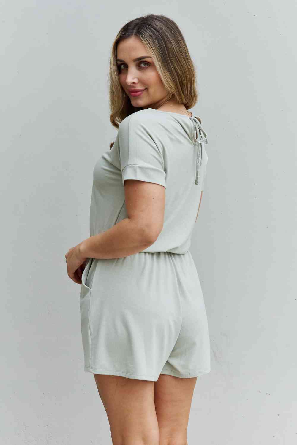 Romper With Elastic Waist & Back Keyhole Opening