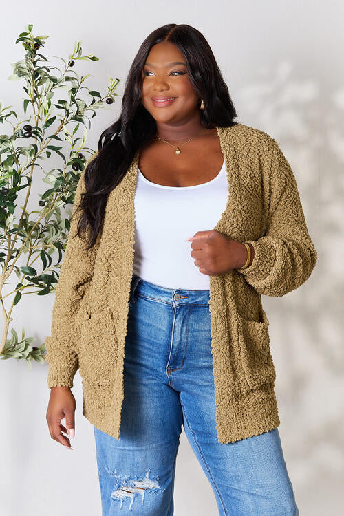 Puff Sleeve Popcorn Cardigan With Pockets