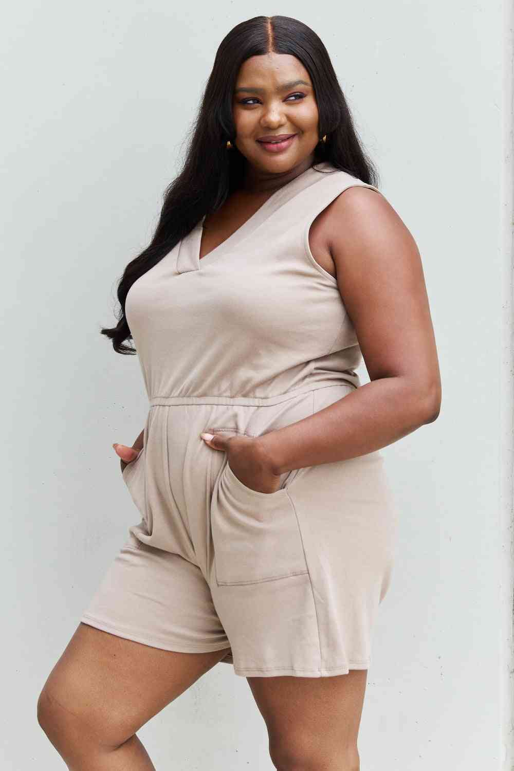 Cotton Sleeveless Romper With Pockets