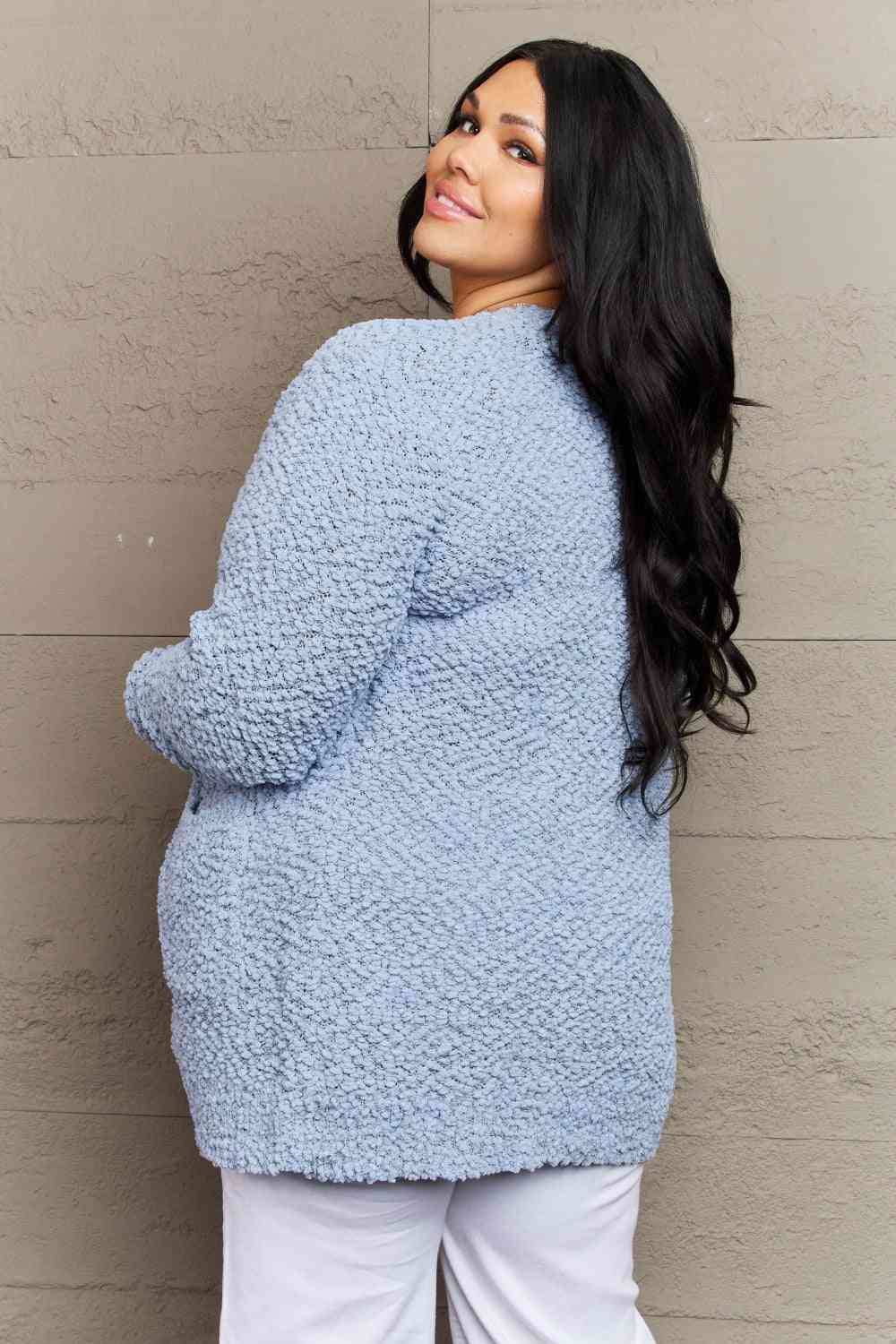 Long Sleeve Popcorn Sweater Cardigan With Pockets