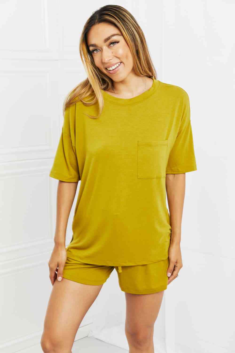 Drop Shoulder Top & Drawstring Waist Shorts Set