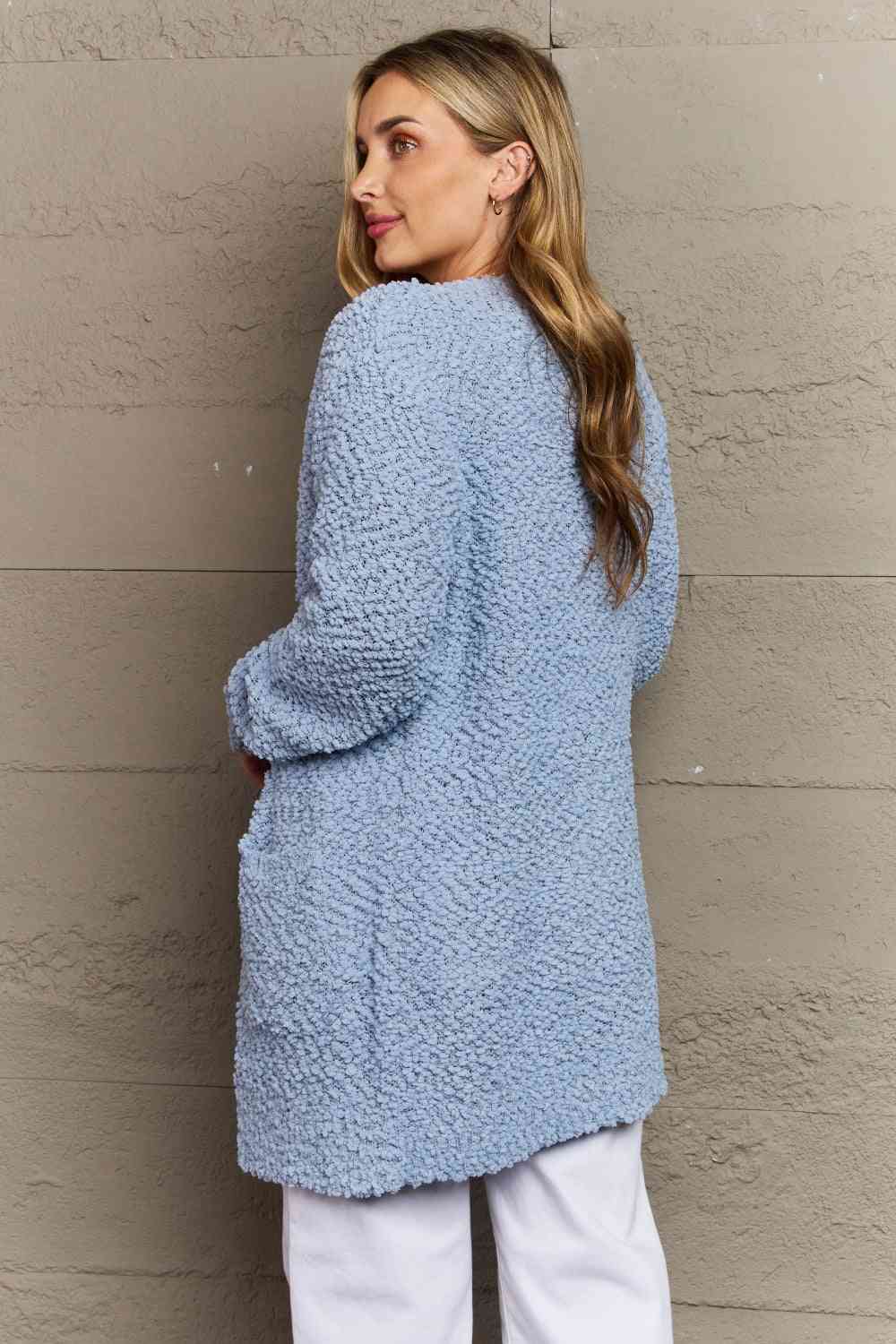 Long Sleeve Popcorn Sweater Cardigan With Pockets