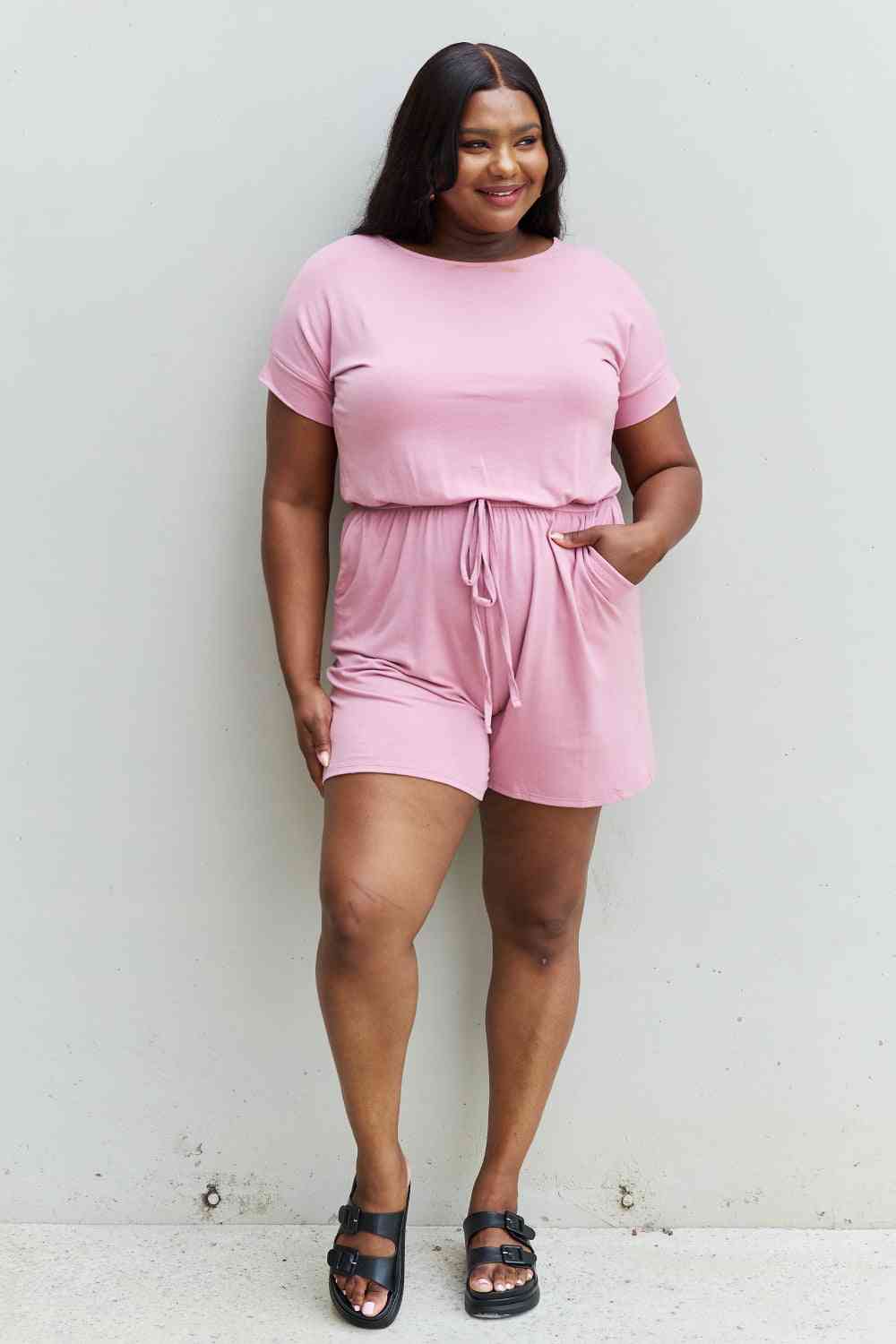 Romper With Elastic Waist & Back Keyhole Opening
