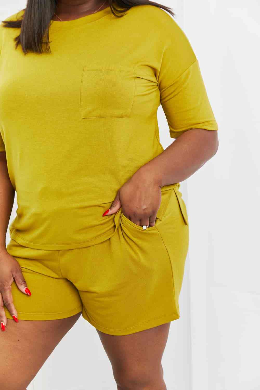 Drop Shoulder Top & Drawstring Waist Shorts Set