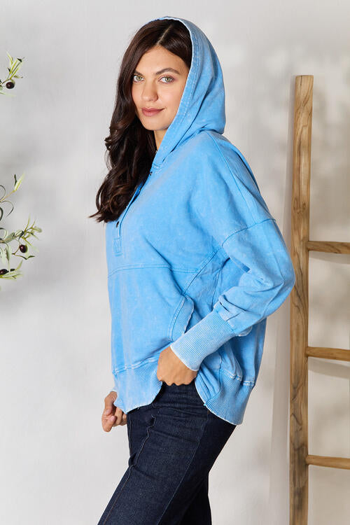 French Terry Acid Wash Kangaroo Pocket Hoodie