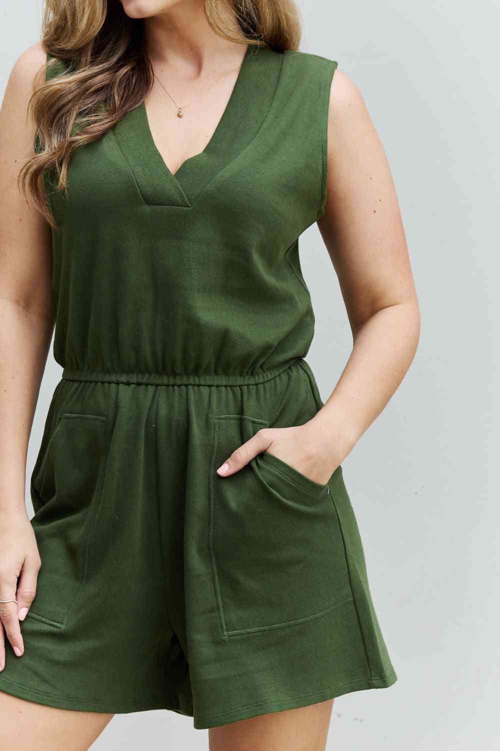Cotton Sleeveless Romper With Pockets