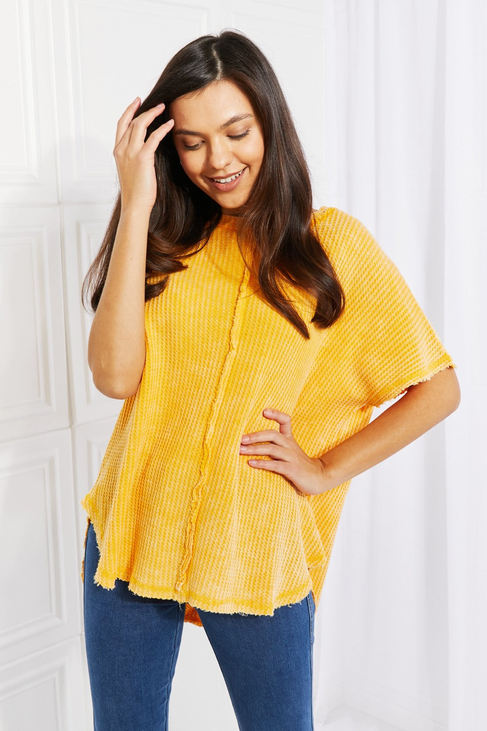 Washed Baby Waffle Short Sleeve Top