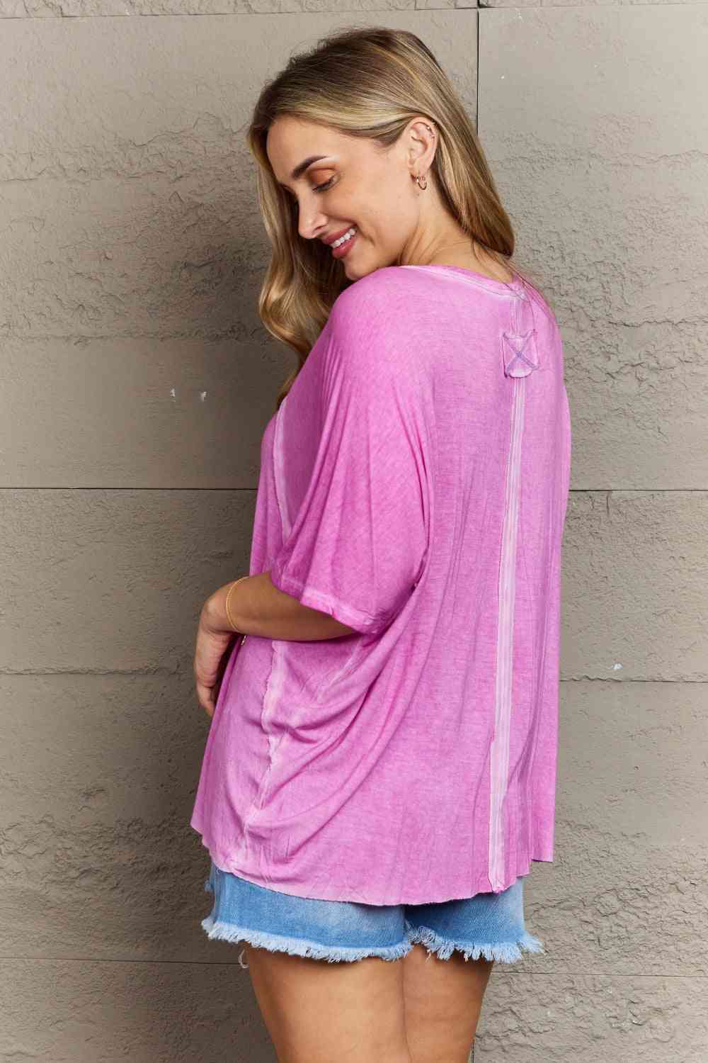 Washed Dolman Sleeve Boat Neck Top w/ Hi-Low Hem