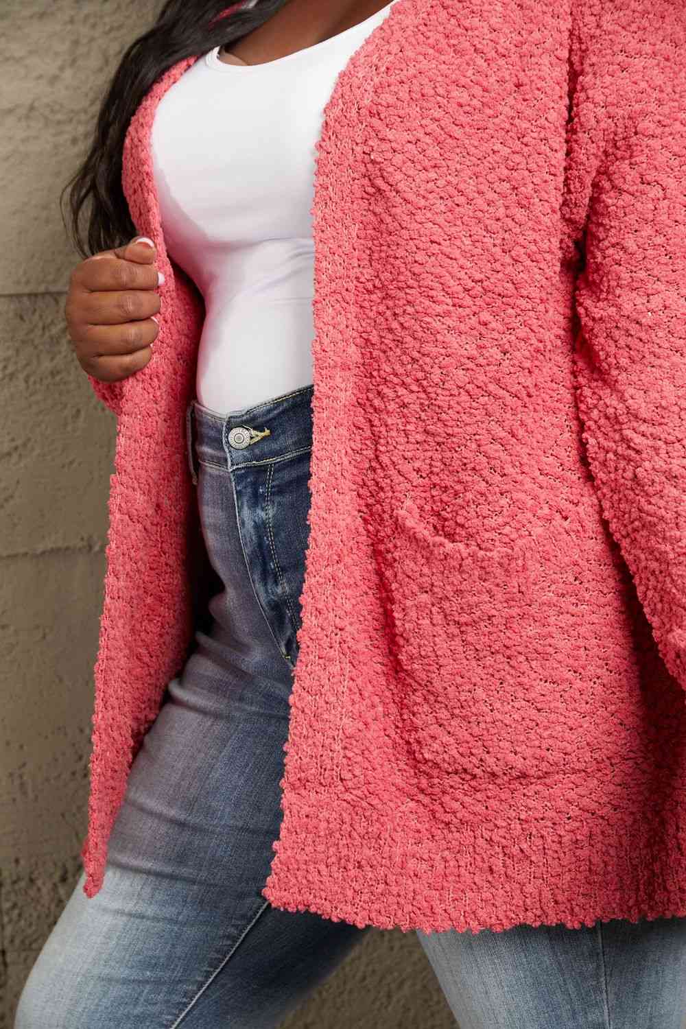Long Sleeve Popcorn Sweater Cardigan With Pockets